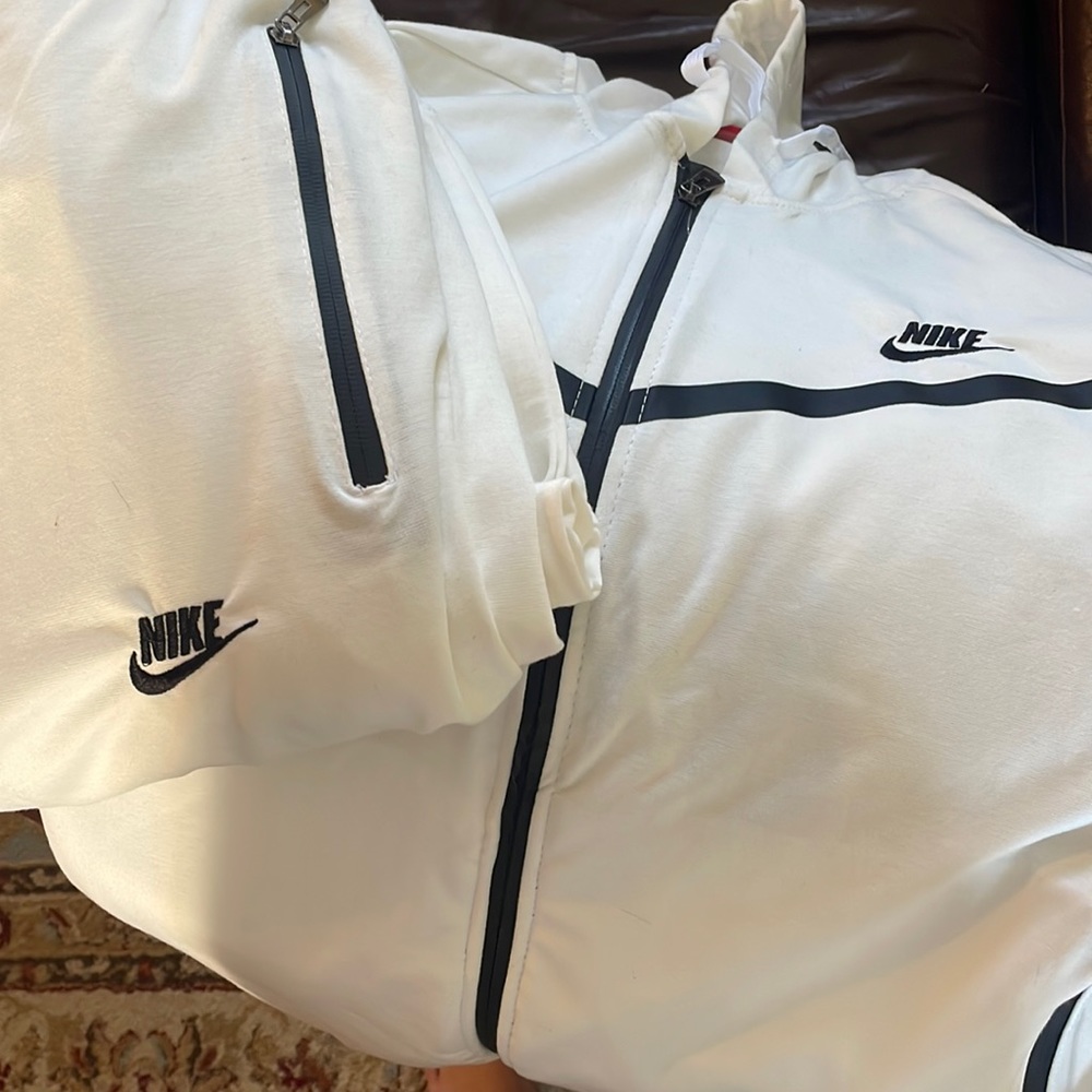 White Nike Tech Sweatsuit - Zip Up Jacket and Sweatpants